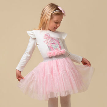 Girls Ivory & Pink Tulle Skirt Set