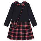 Girls Navy Blue Tartan Dress Set, 1, hi-res