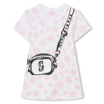Younger Girls Ivory & Pink Logo Bag Dress