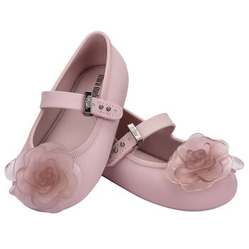 Girls Pink Flower Ballerina Shoes