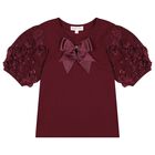 Girls Burgundy Bow Belle T-Shirt, 1, hi-res