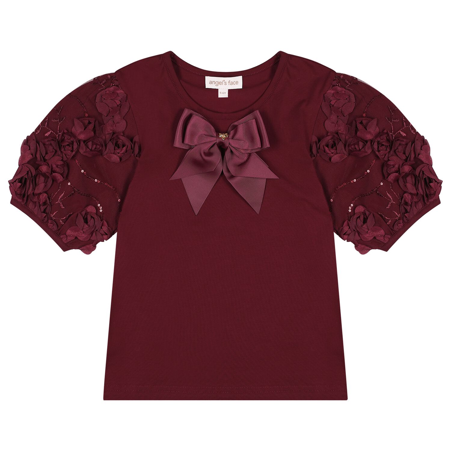 Girls Burgundy Bow Belle T-Shirt, 1, hi-res