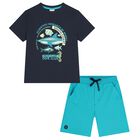 Boys Navy Blue & Green Shorts Set, 1, hi-res