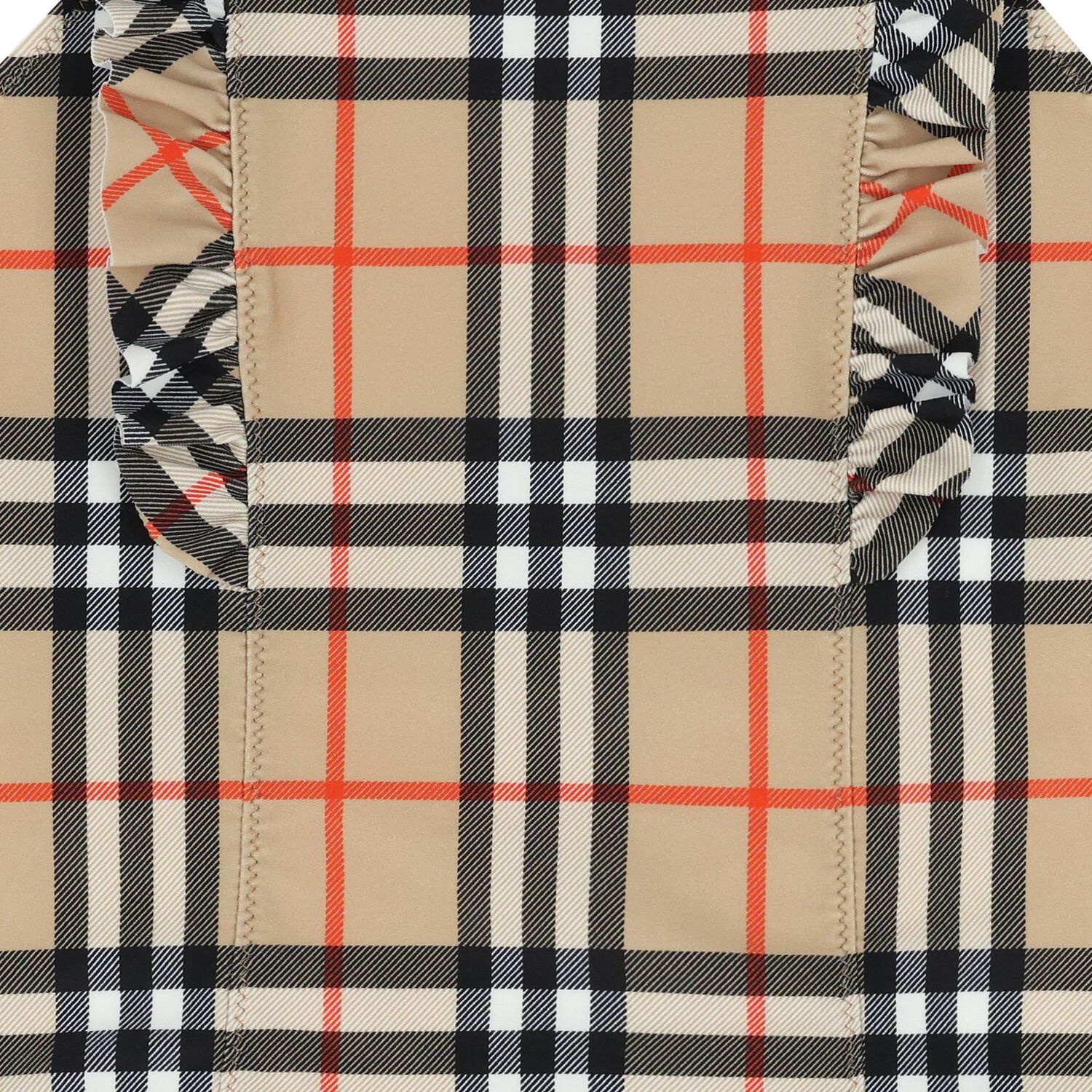 ملابس سباحة للبنات بنقشة مربعات بيج اللون ومزينة بكشكشة, 1, hi-res