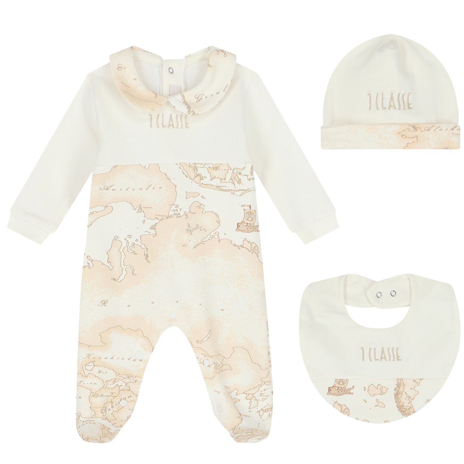 Ivory & Beige Geo Map Babygrow Set, 2, hi-res image number null