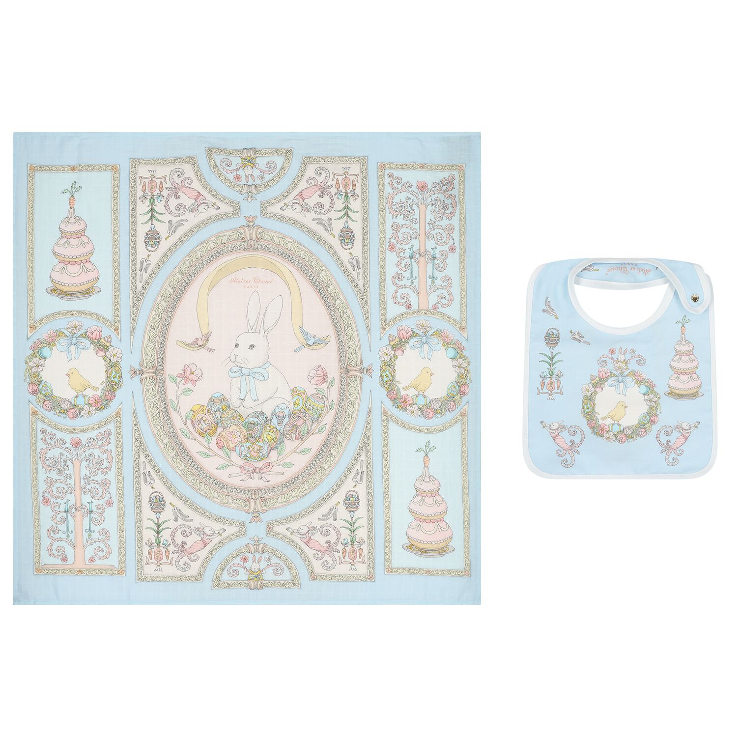Blue & Pink Spring Bunny Baby Carr&eacute; Swaddle & Bib Gift Set, 1, hi-res