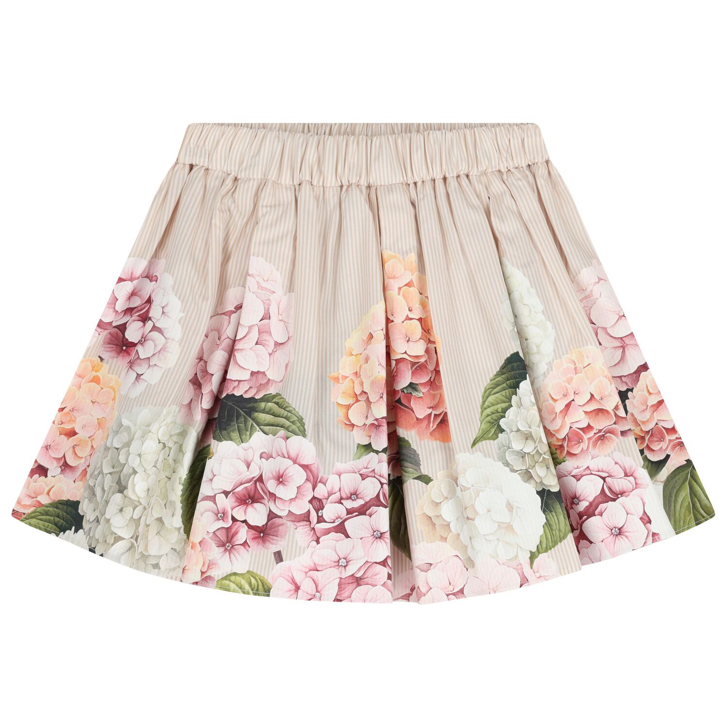 Girls Pink & Ivory Striped Floral Skirt, 1, hi-res