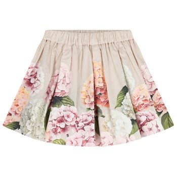 Girls Pink & Ivory Striped Floral Skirt