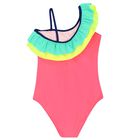 Girls Pink Frill Swimsuit, 1, hi-res