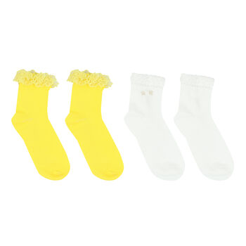 Girls White & Yellow Socks ( 2-Pack )