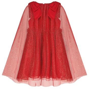Girls Red Tulle & Chiffon Cape Dress