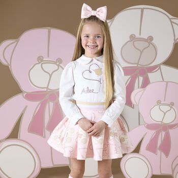 Girls White & Pink Logo Skirt Set 