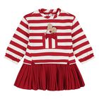 Younger Girls Red & Ivory Striped Dress, 1, hi-res