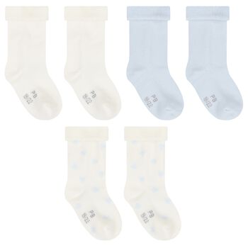Baby Boys Ivory & Blue Socks ( 3-Pack )