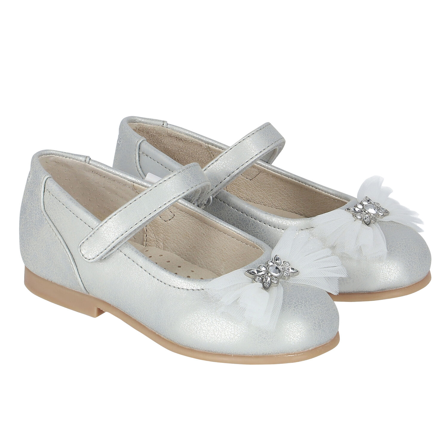 Younger Girls Silver Bow Ballerina Shoes, 3, hi-res image number null