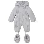 Grey Embroidered Baby Snowsuit, 1, hi-res