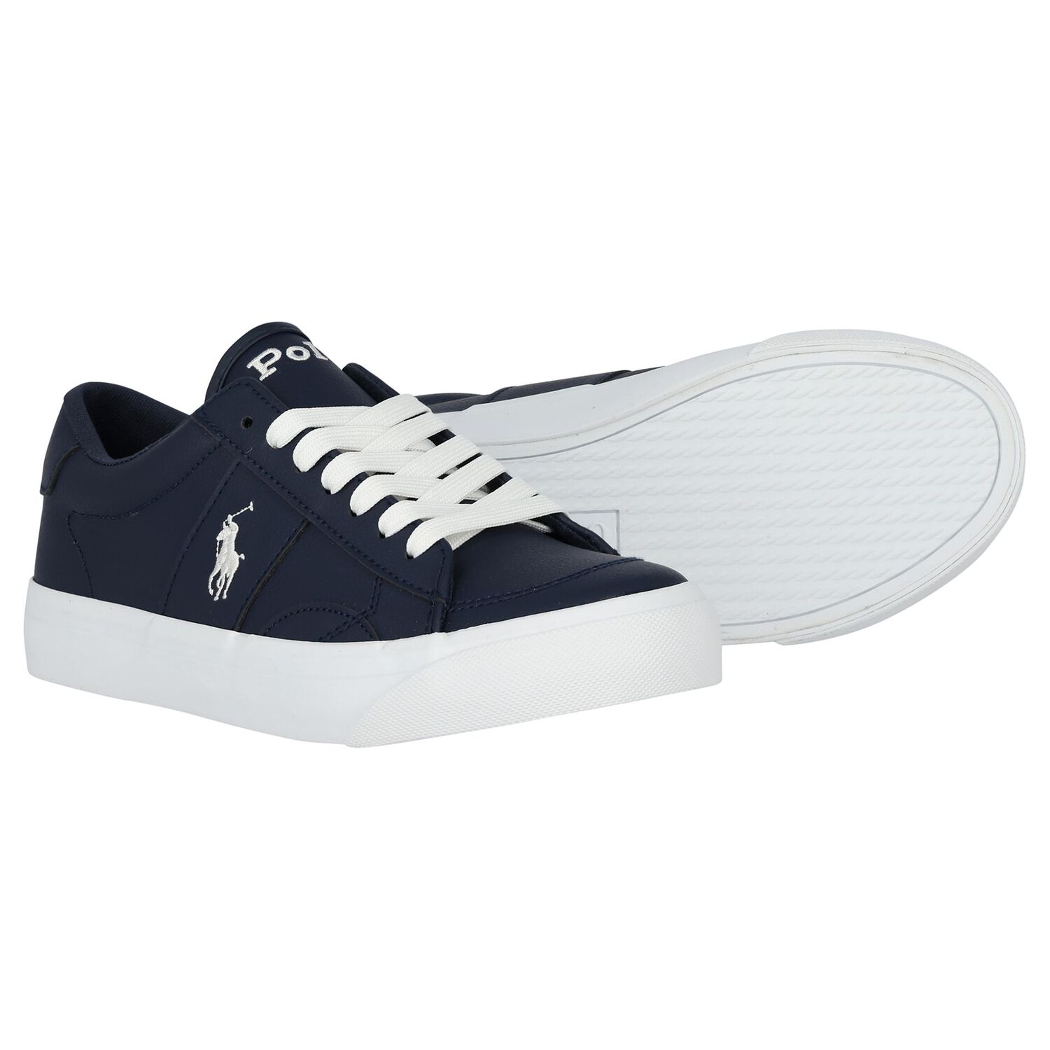 Boys Navy Blue Logo Trainers, 1, hi-res