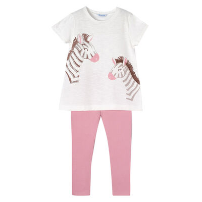 Girls White & Pink Zebra Leggings Set