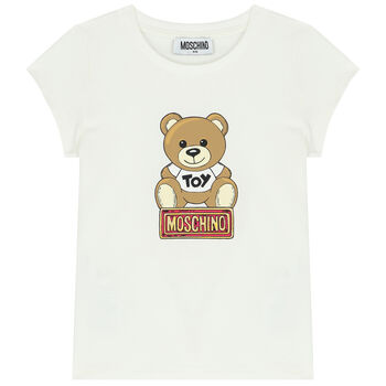 Girls Ivory Teddy Bear Logo T-Shirt