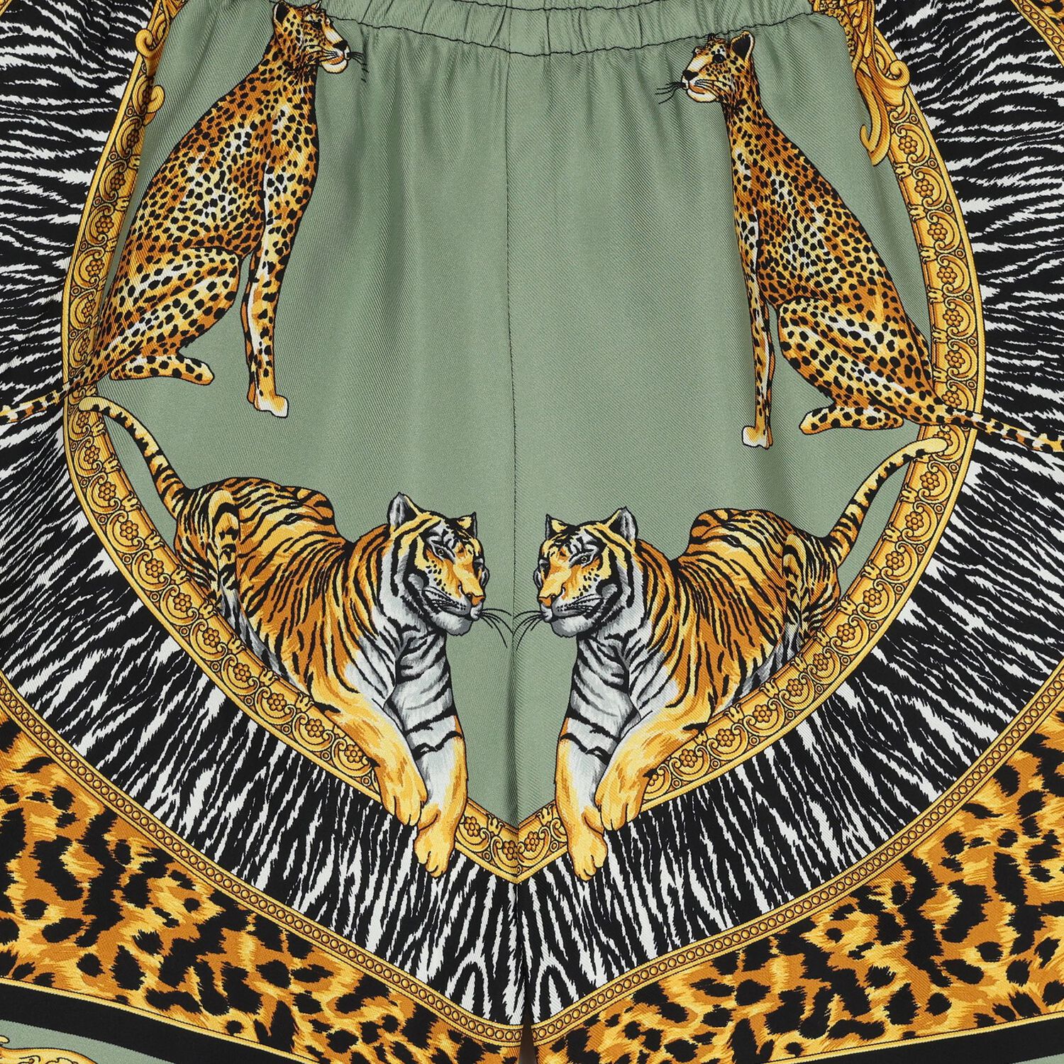 Boys Green, Yellow & Black Tiger Barocco Shorts, 1, hi-res