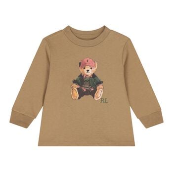 Baby Boys Beige Polo Bear Long Sleeve Top