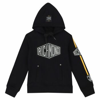 Boys Black Logo Hooded Top