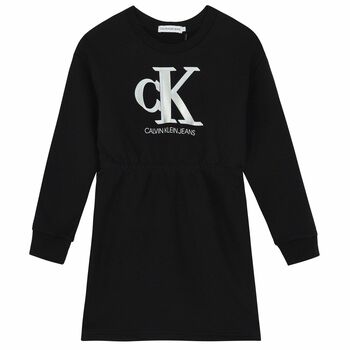 Girls Black Logo Sweatshirt Dress