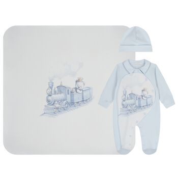 Baby Girls Blue & White Teddy Bear Babygrow Gift Set