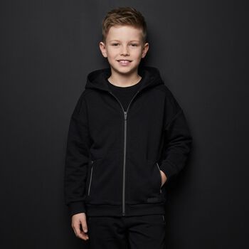 Boys Black Hooded Zip Up Top 