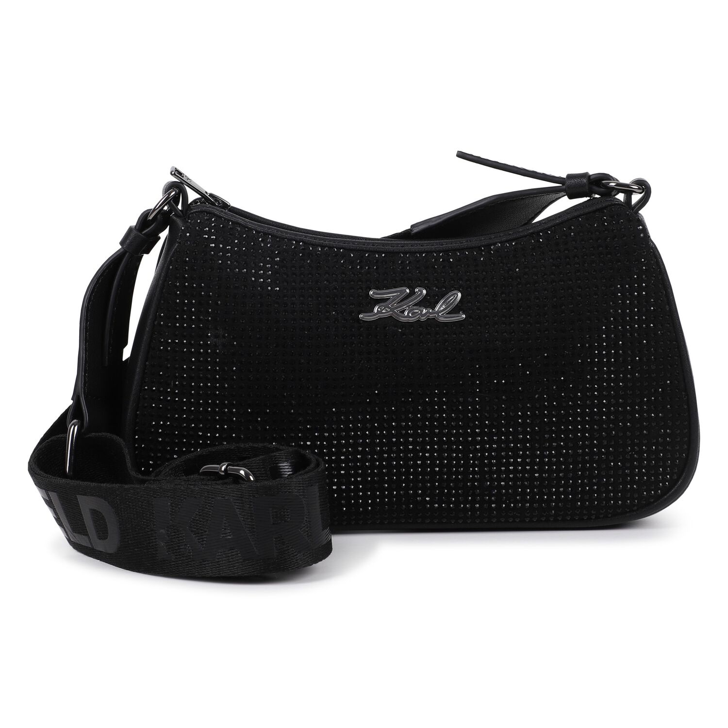 Girls Black Embellished Logo Handbag, 1, hi-res