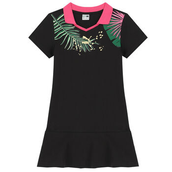 Girls Black Logo Polo Dress