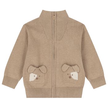 Younger Boys Beige Knitted Zip Up Top