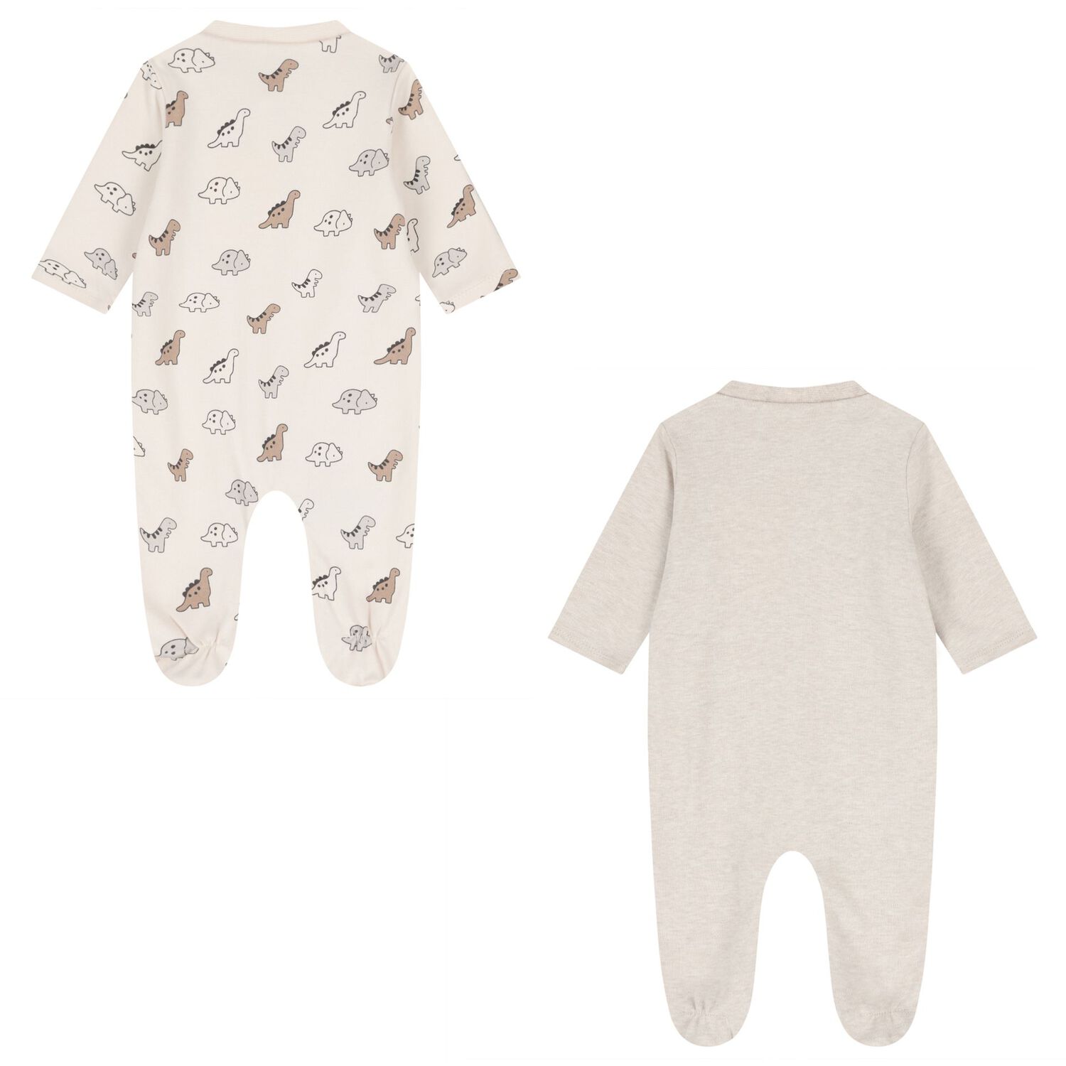 Baby Boys Ivory & Beige Dinosaur Babygrows ( 2-Pack ), 1, hi-res