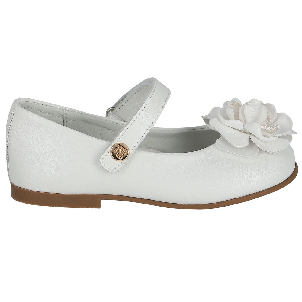 Andanines Younger Girls White Bow Shoes