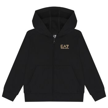 EA7 Emporio Armani Boys Black Logo Hooded Zip Up Top, 1 Boys Black Logo Hooded Zip Up Top