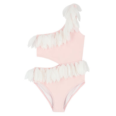 Girls Pink & White Petal Swimsuit