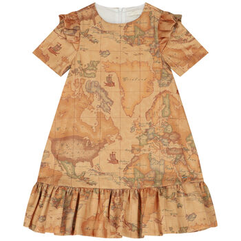 Girls Beige Geo Map Dress