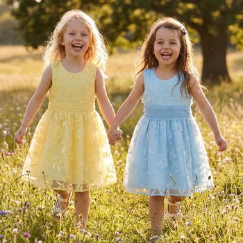 Girls Blue Cut-Out flowers Dress