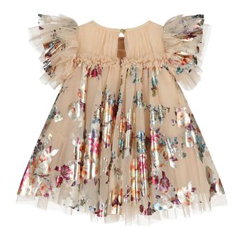 Baby Girls Beige Tulle Flowers Dress