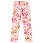 Girls Pink Bow Leggings, 1, hi-res