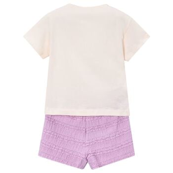 Girls Ivory & Lilac Shorts Set