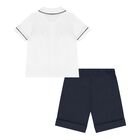 Baby Boys White & Navy Blue Shorts Set, 1, hi-res