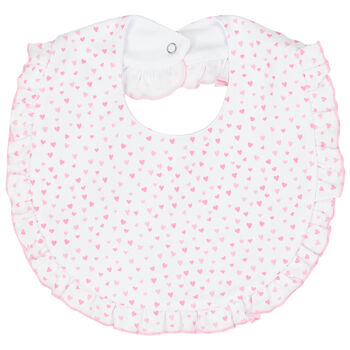 Baby Girls White & Pink Heart Bib