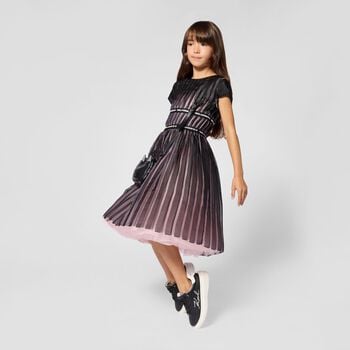 Girls Black & Pink Pleated Tulle Dress