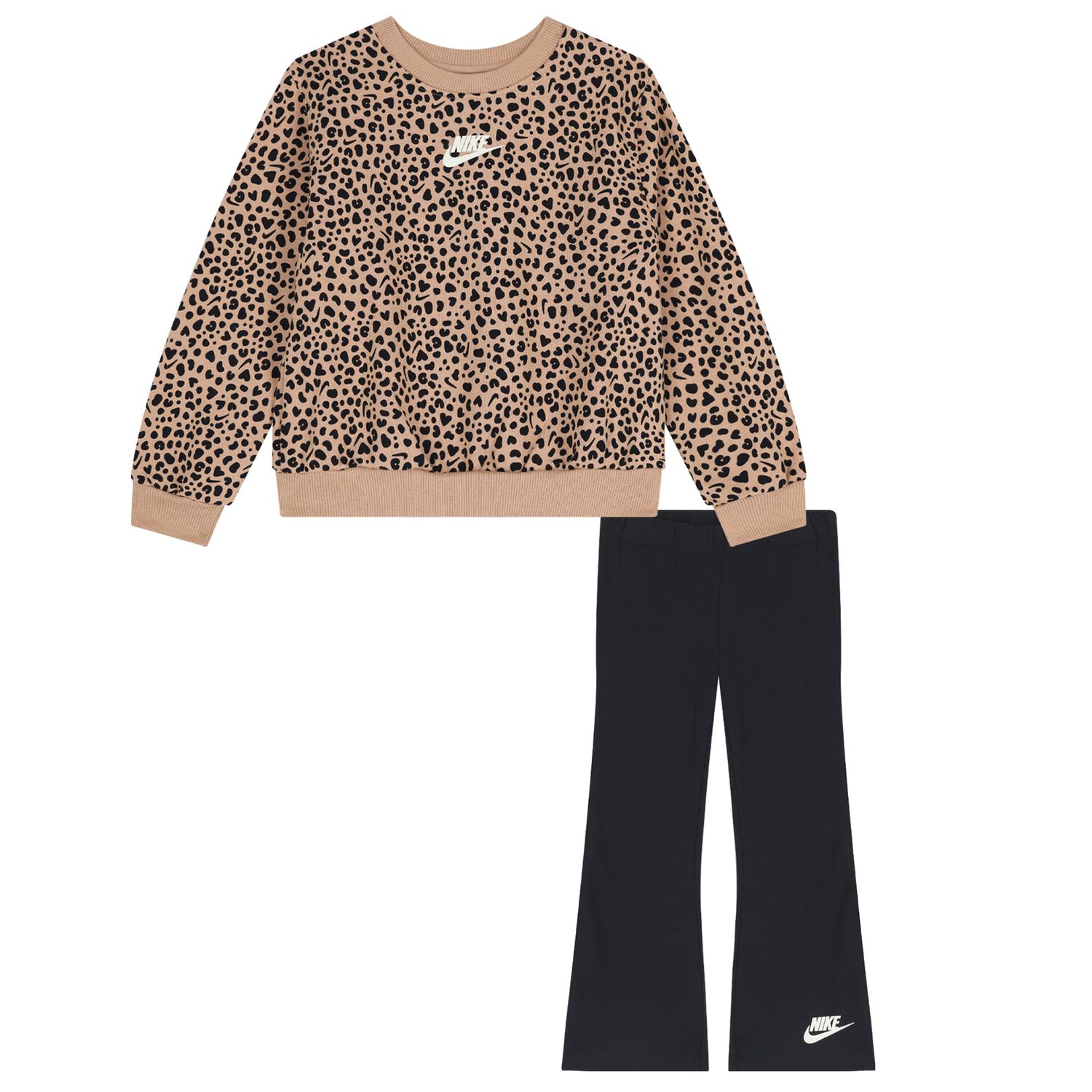 طقم ليجنز بالشعار باللون البيج والأسود للبنات, 1, hi-res