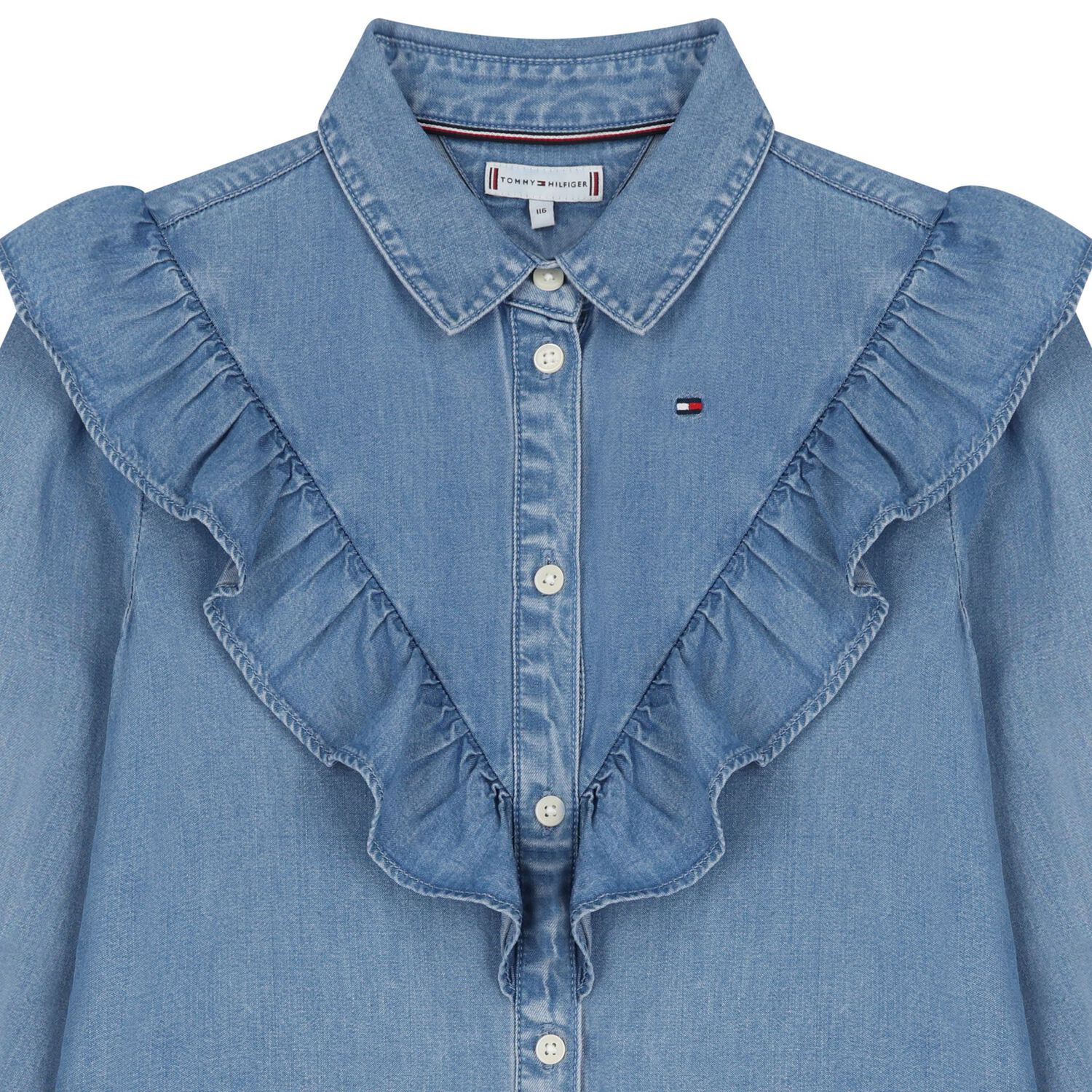 Girls Blue Ruffled Denim Dress, 1, hi-res image number null