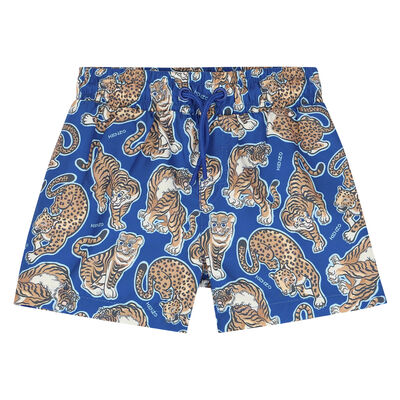 Younger Boys Blue Tiger Logo Swim Shorts
