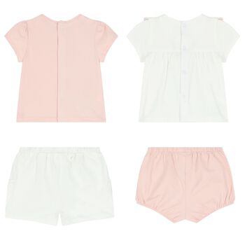 Baby Girls White & Pink 4 Piece Shorts Set
