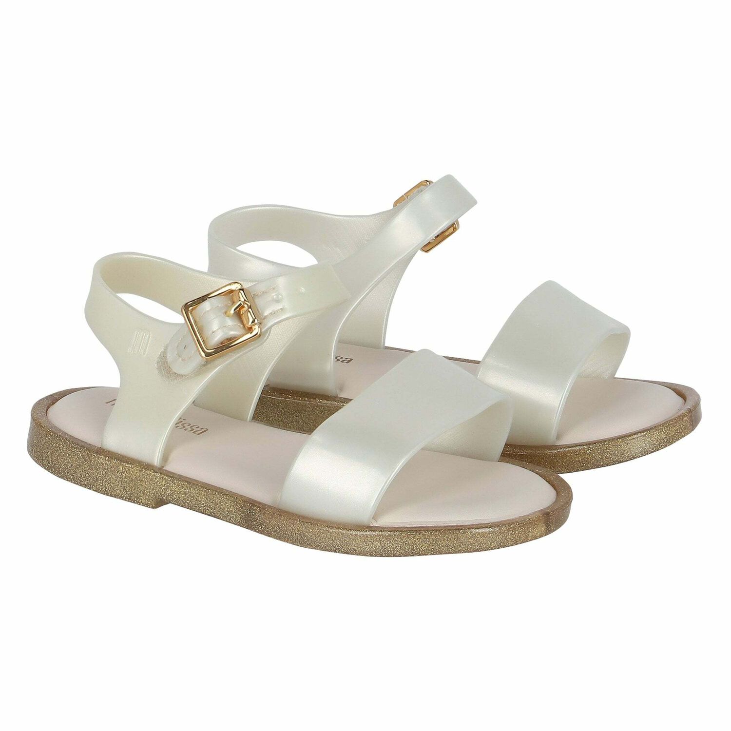 Younger Girls Ivory & Gold Jelly Sandals, 1, hi-res