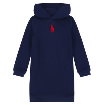 Girls Navy Logo Hooded Dress